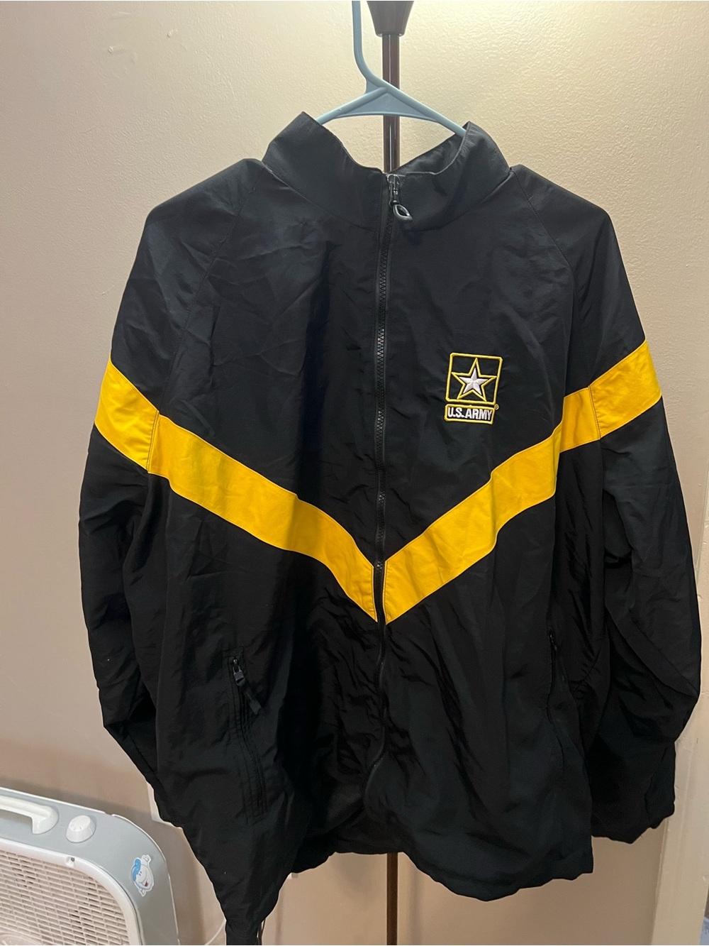 U.S. Army Black Windbreaker with Yellow Chevron